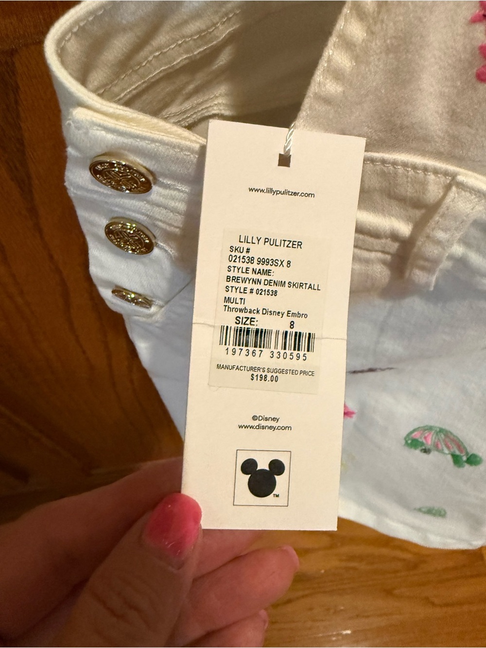 Lilly Pulitzer White Canvas Mickey Print Overall Dress with Pink & Green Accents - Picture 2 of 2